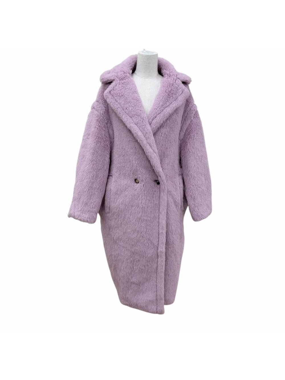 Max Mara Teddy Bear Alpaca Wool Silk Mixed Tedgirl Long Coat Purple XS